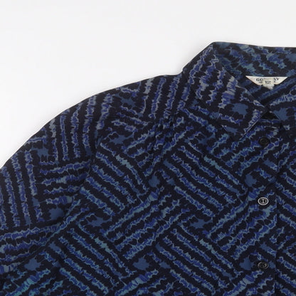 Gor-Ray Womens Blue Geometric Polyester Basic Button-Up Size 12 Collared