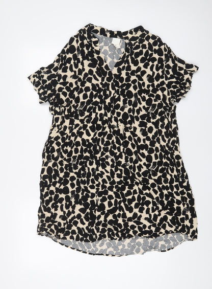 H&M Womens Black Geometric Viscose A-Line Size L V-Neck Pullover