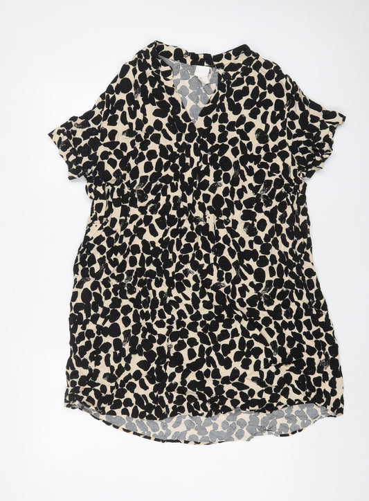 H&M Womens Black Geometric Viscose A-Line Size L V-Neck Pullover
