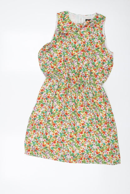 H&M Womens Multicoloured Floral Polyester A-Line Size 10 Crew Neck Button