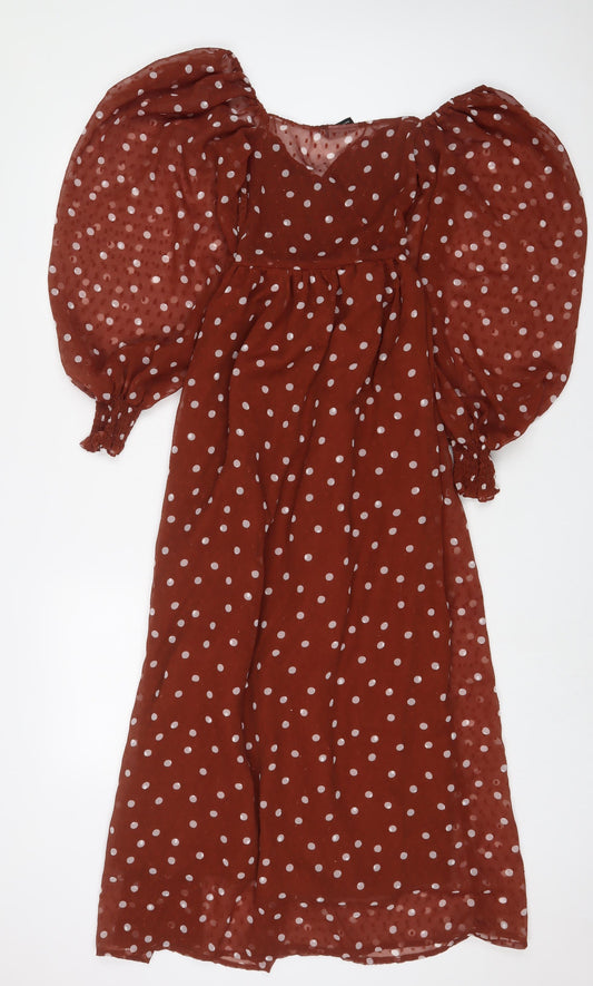 ASOS Womens Brown Polka Dot Polyester A-Line Size 6 V-Neck Pullover