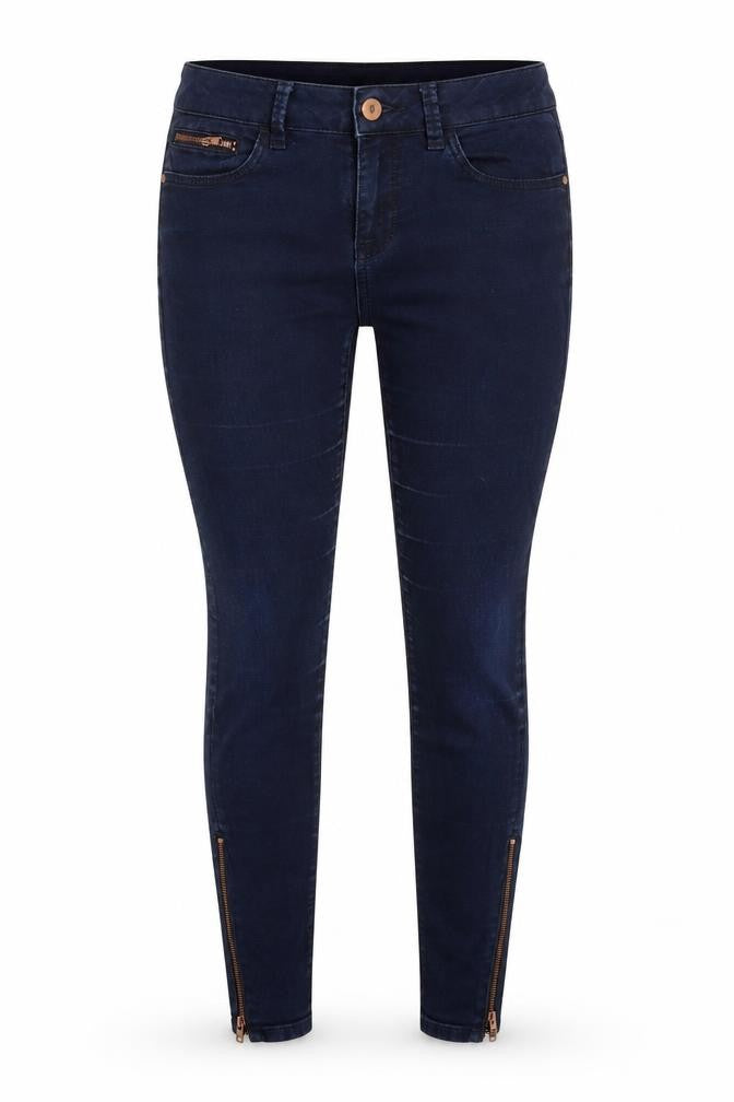 Marks & Spencer Womens Blue Cotton Blend Tapered Jeans Size 10 L28 in Regular Zip - zips to legs .