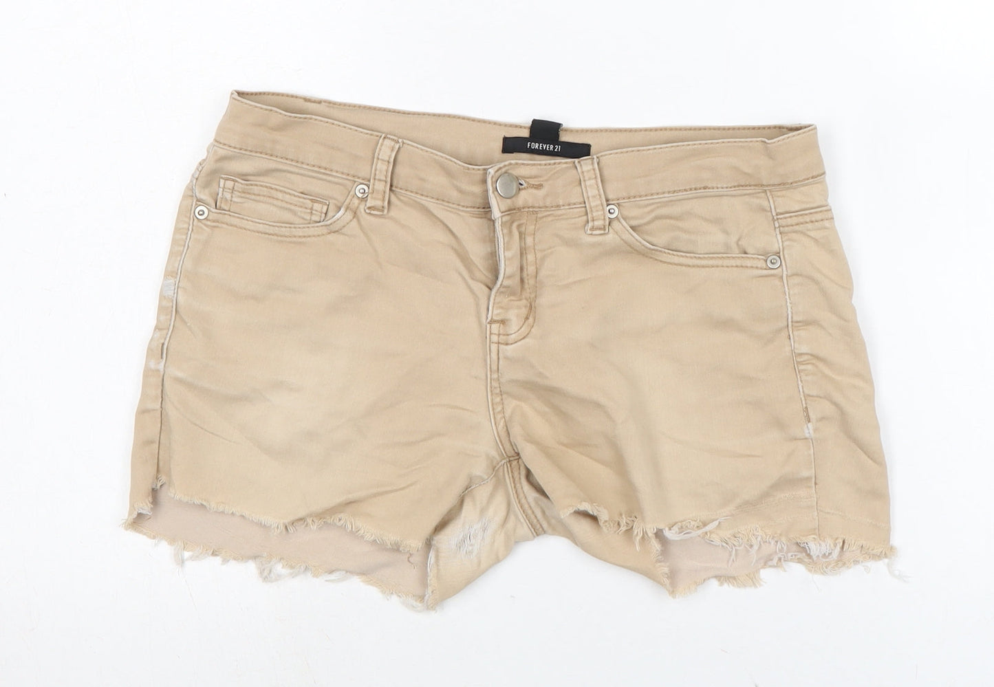 FOREVER 21 Womens Beige Cotton Culotte Shorts Size 30 in Regular Zip - Distressed