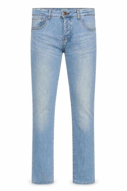 Front view of Denim & Co. men’s blue cotton blend skinny jeans, size 32, in, 32-inch leg regular button