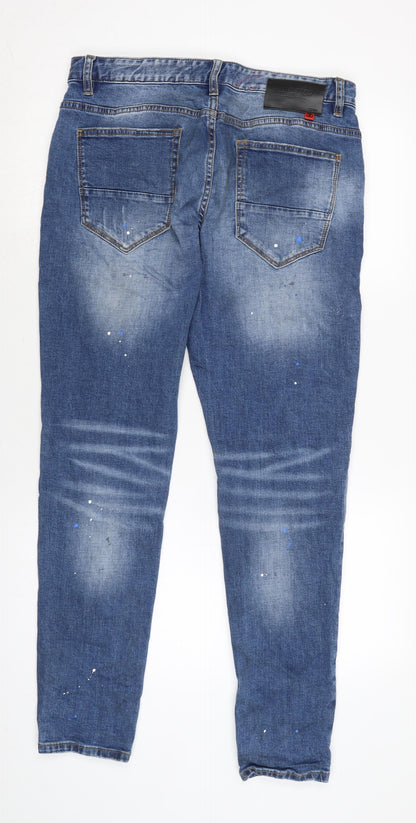 Lorenzo Veratti Mens Blue Cotton Blend Straight Jeans Size 32 in L29 in Regular Button