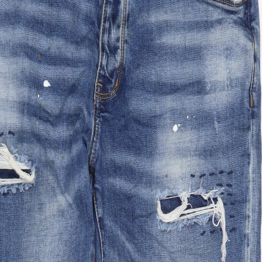 Lorenzo Veratti Mens Blue Cotton Blend Straight Jeans Size 32 in L29 in Regular Button