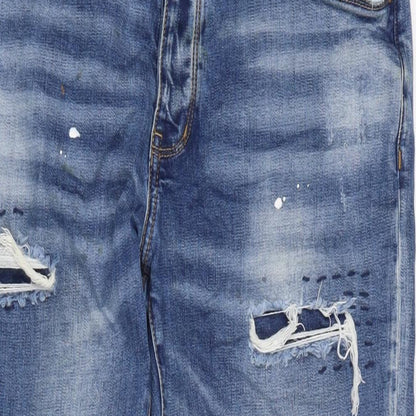 Lorenzo Veratti Mens Blue Cotton Blend Straight Jeans Size 32 in L29 in Regular Button