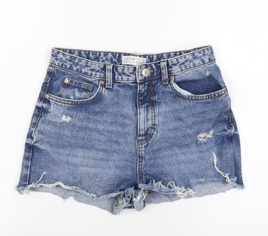 Denim & Co. Womens Blue Cotton Cut-Off Shorts Size 10 Regular Zip