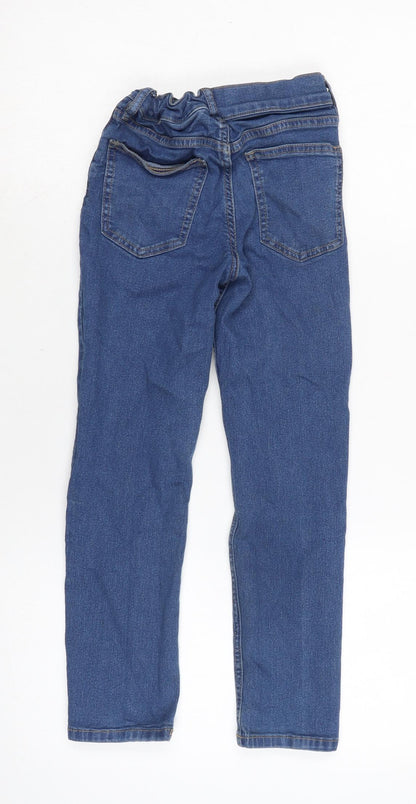 H&M Girls Blue Cotton Blend Straight Jeans Size 8 Years L21 in Regular Zip