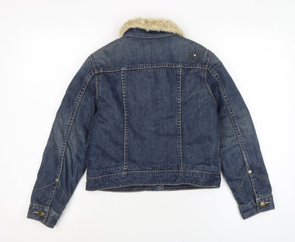 Authentic Gap Girls Blue Biker Jacket Size L Button - Jewelled detail to front.