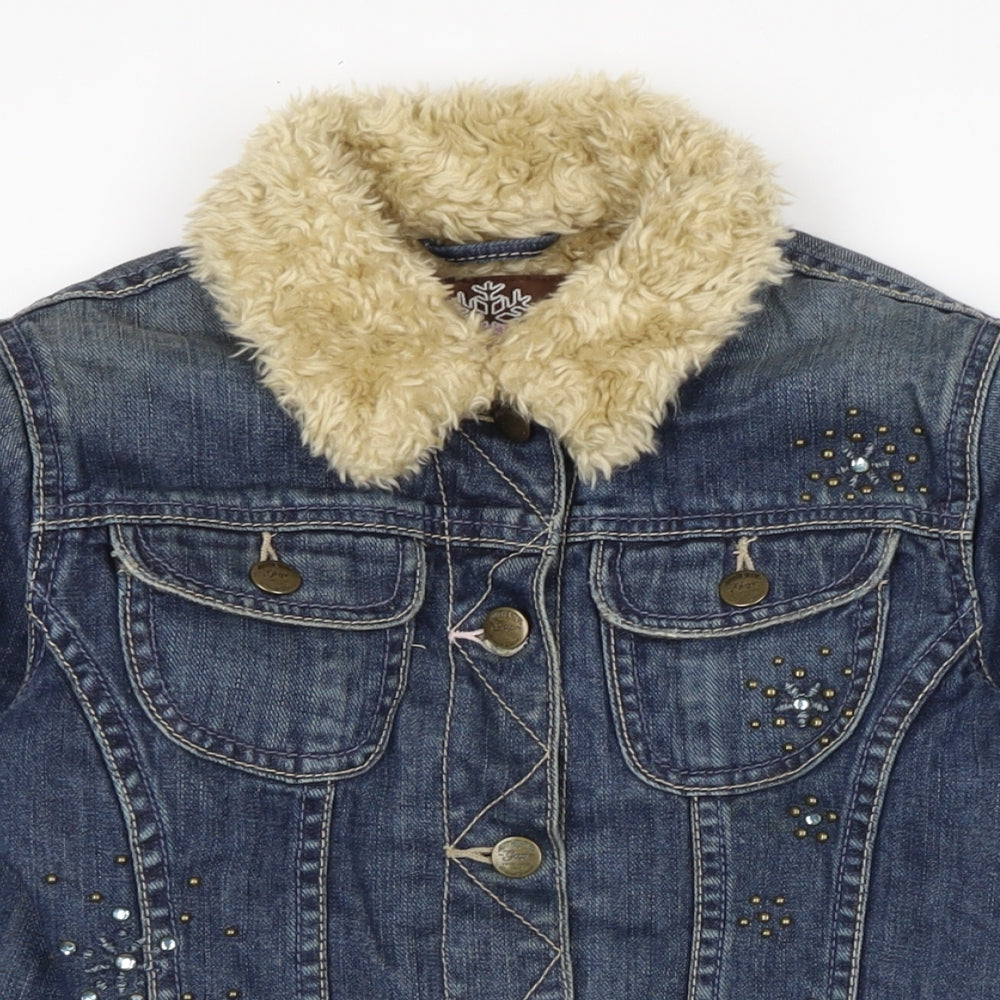 Authentic Gap Girls Blue Biker Jacket Size L Button - Jewelled detail to front.