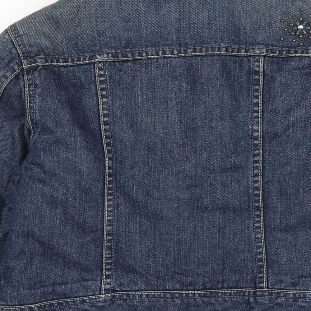 Authentic Gap Girls Blue Biker Jacket Size L Button - Jewelled detail to front.