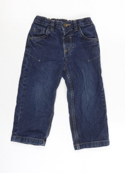 TU Girls Blue Cotton Capri Jeans Size 18-24 Months Button - Waist 18In-Inside Leg 13In.