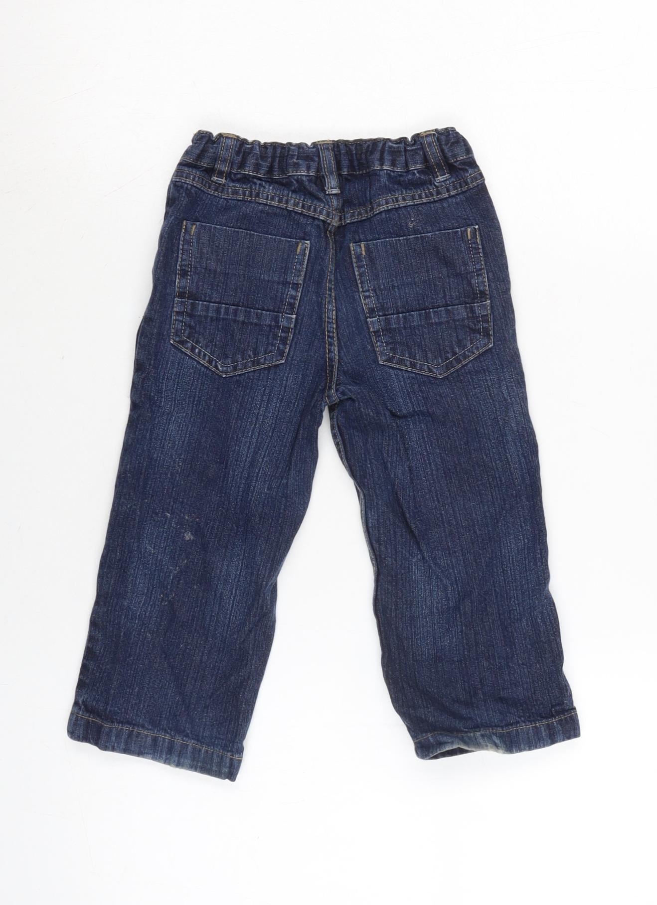 TU Girls Blue Cotton Capri Jeans Size 18-24 Months Button - Waist 18In-Inside Leg 13In.