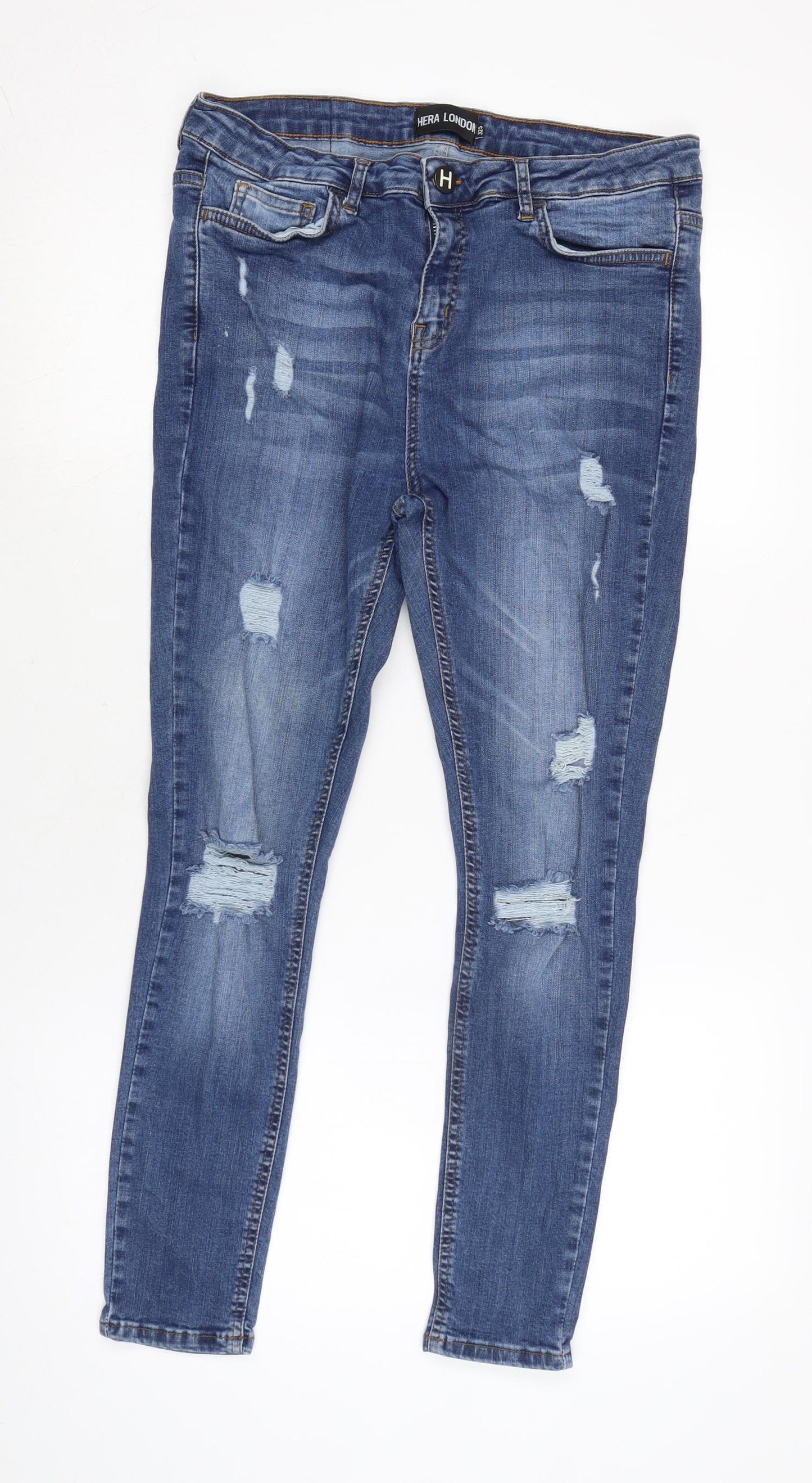 Hera London Mens Blue Cotton Blend Tapered Jeans Size 30 in L25 in Regular Zip