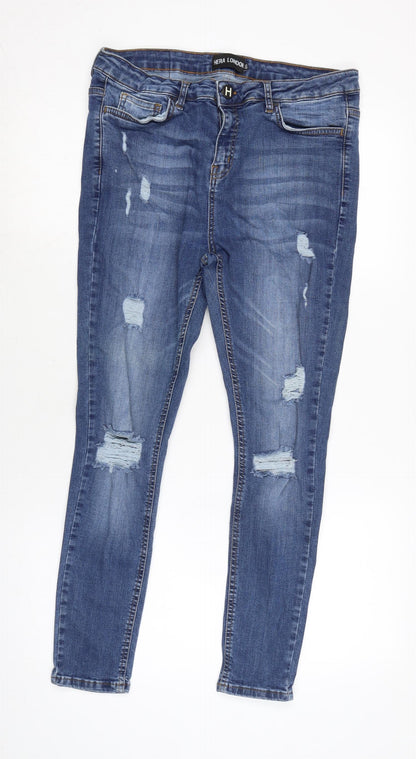 Hera London Mens Blue Cotton Blend Tapered Jeans Size 30 in L25 in Regular Zip