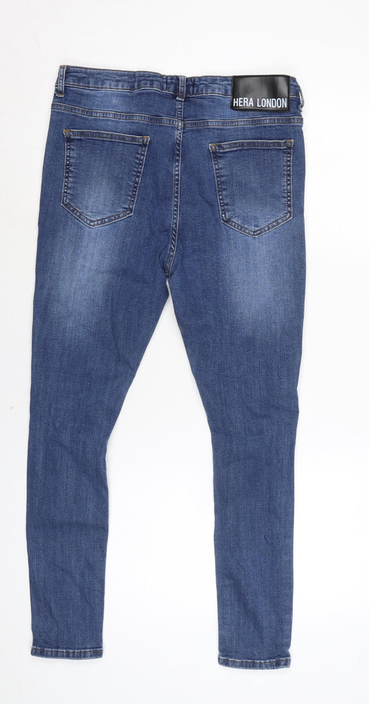 Hera London Mens Blue Cotton Blend Tapered Jeans Size 30 in L25 in Regular Zip