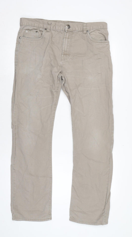 Denim & Co. Mens Beige Cotton Straight Jeans Size 33 in L32 in Regular Zip