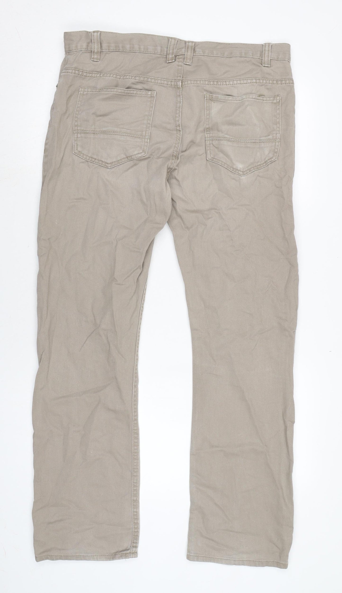 Denim & Co. Mens Beige Cotton Straight Jeans Size 33 in L32 in Regular Zip