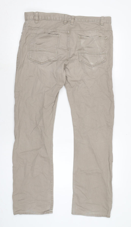 Denim & Co. Mens Beige Cotton Straight Jeans Size 33 in L32 in Regular Zip