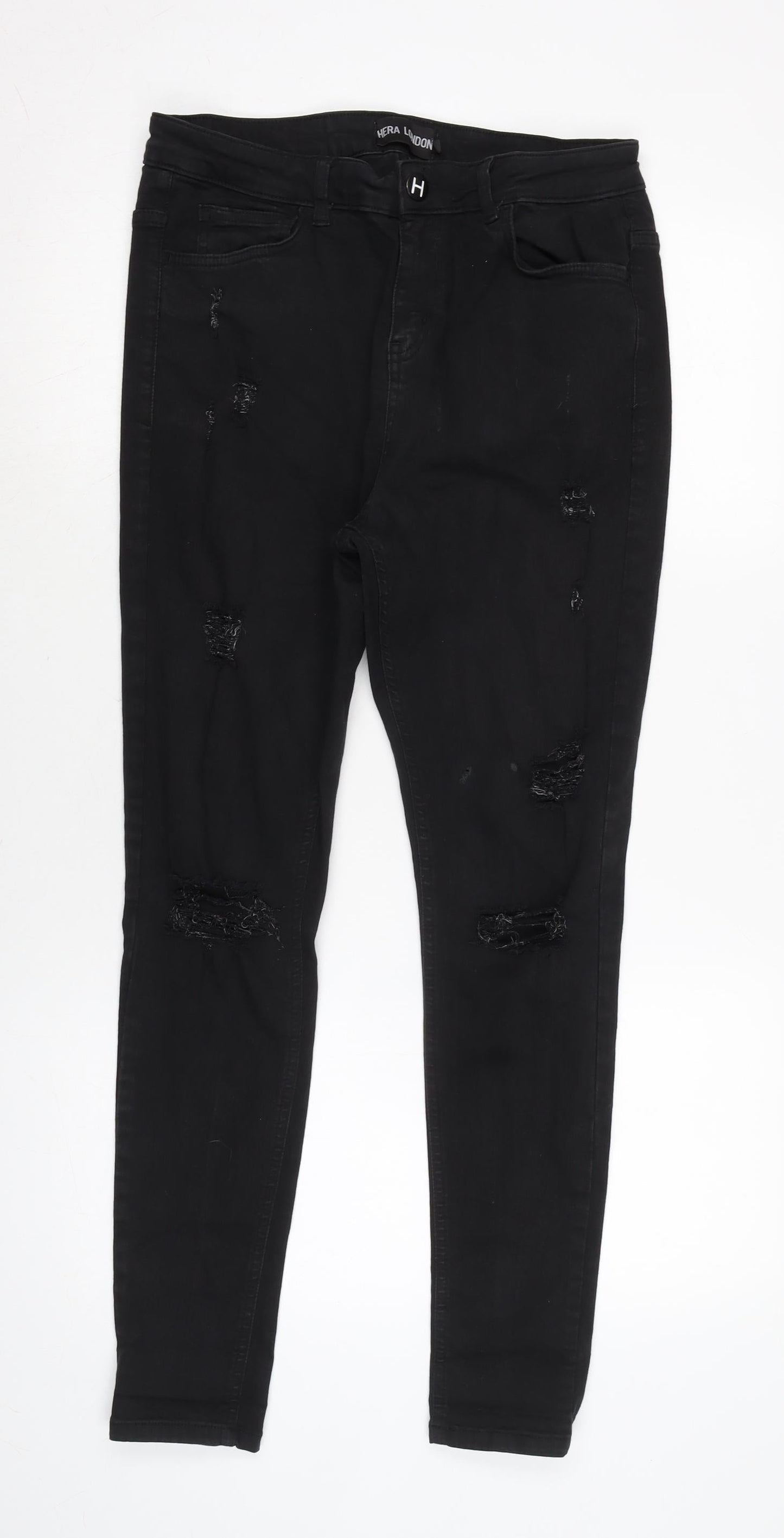 Hera London Mens Black Cotton Blend Tapered Jeans Size 28 in L28 in Regular Zip