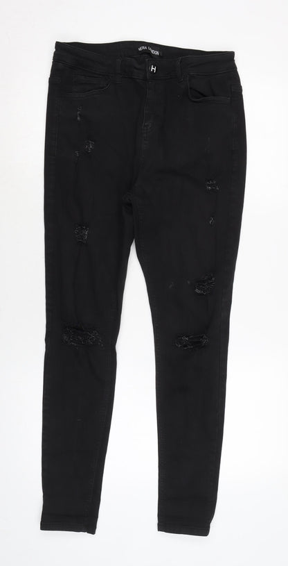 Hera London Mens Black Cotton Blend Tapered Jeans Size 28 in L28 in Regular Zip