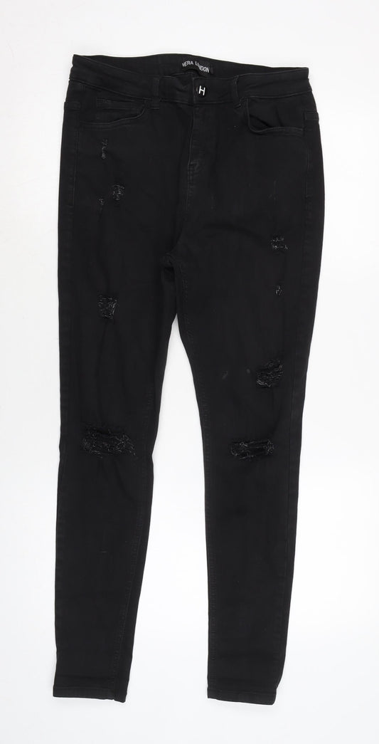 Hera London Mens Black Cotton Blend Tapered Jeans Size 28 in L28 in Regular Zip