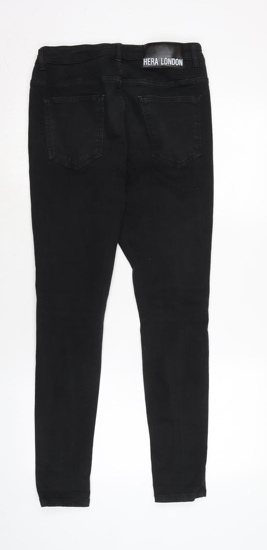Hera London Mens Black Cotton Blend Tapered Jeans Size 28 in L28 in Regular Zip