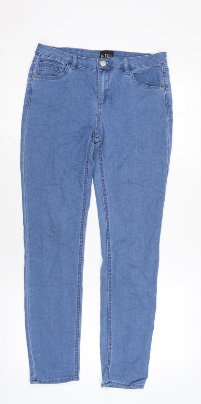 B you Womens Blue Cotton Tapered Jeans Size 8 L28 in Regular Zip