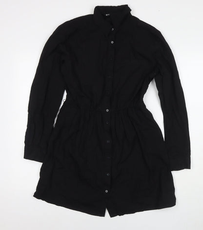 Stradivarius Womens Black Cotton Shirt Dress Size L Collared Button