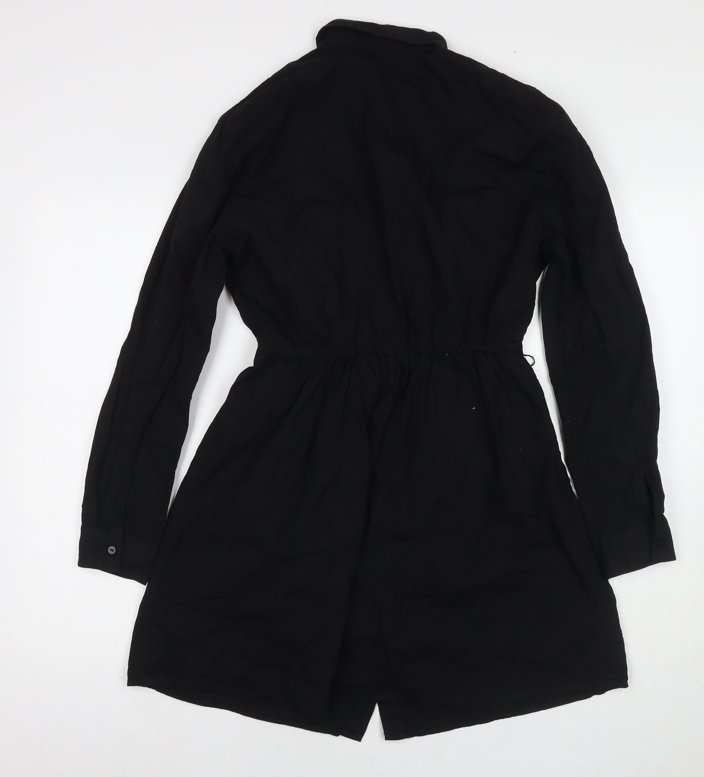 Stradivarius Womens Black Cotton Shirt Dress Size L Collared Button