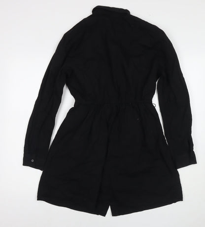 Stradivarius Womens Black Cotton Shirt Dress Size L Collared Button