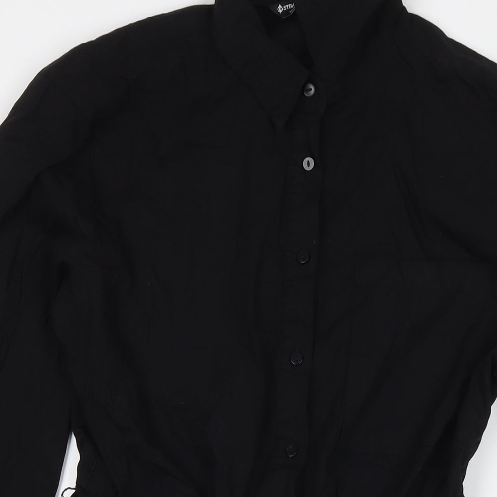 Stradivarius Womens Black Cotton Shirt Dress Size L Collared Button