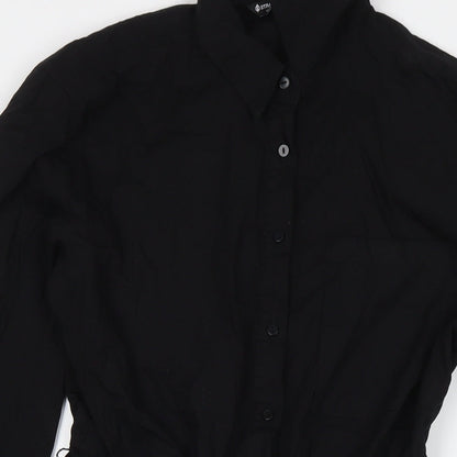 Stradivarius Womens Black Cotton Shirt Dress Size L Collared Button