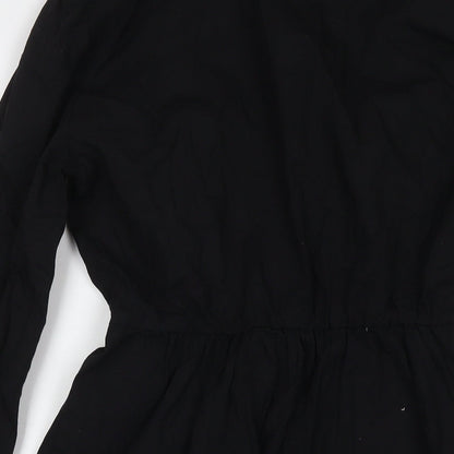 Stradivarius Womens Black Cotton Shirt Dress Size L Collared Button