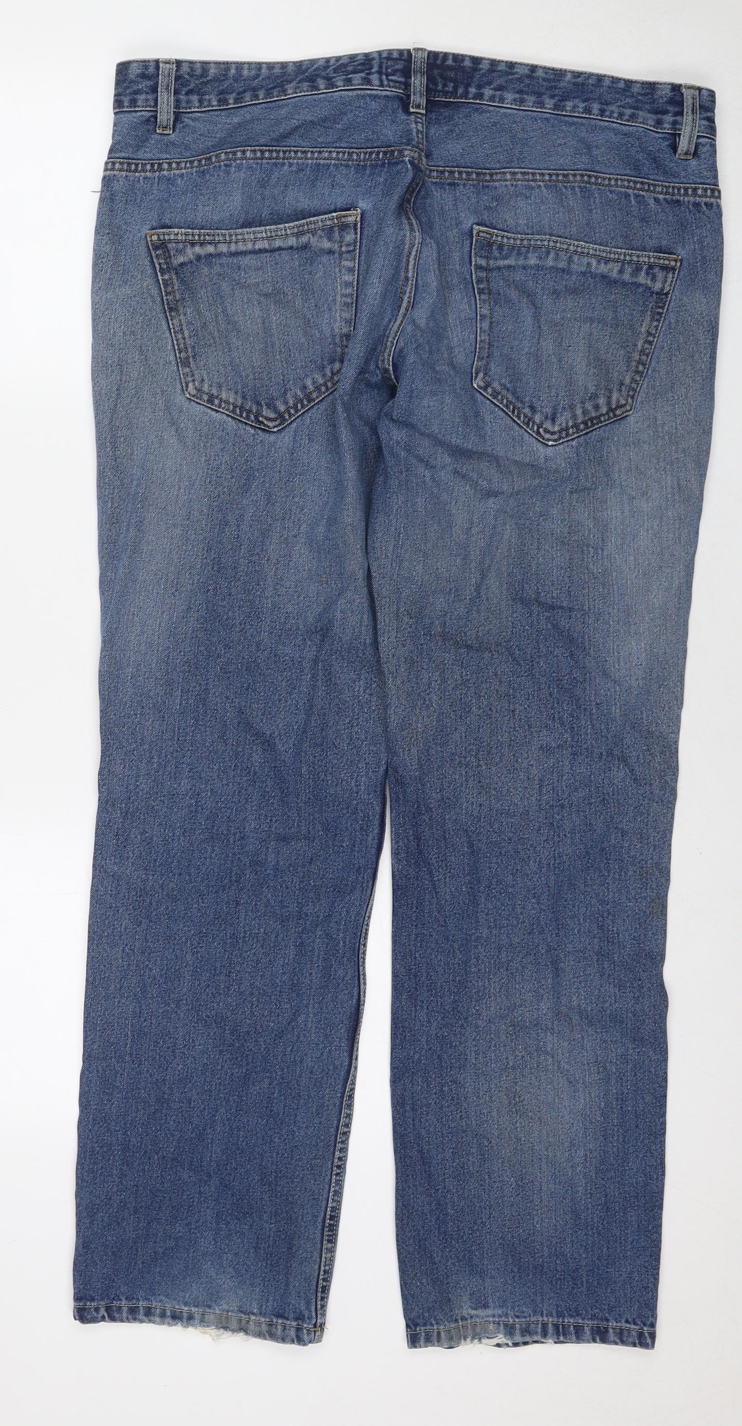 ACW85 Womens Blue Cotton Straight Jeans Size 38 in L32 in Regular Zip