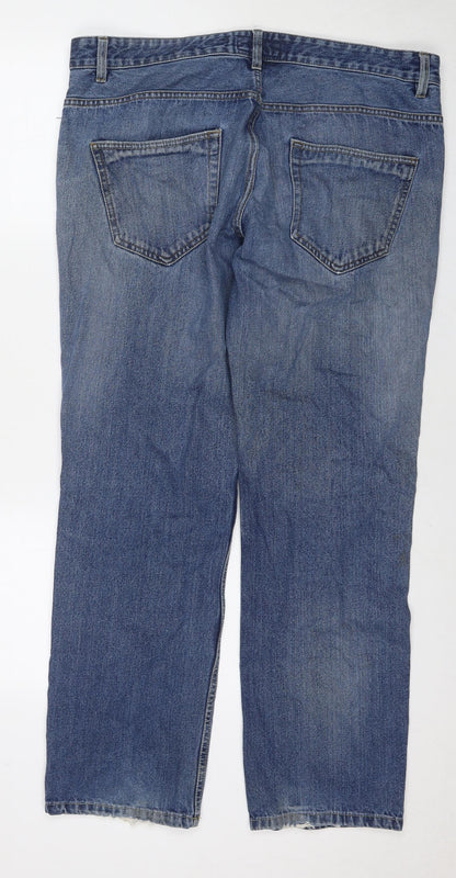 ACW85 Womens Blue Cotton Straight Jeans Size 38 in L32 in Regular Zip