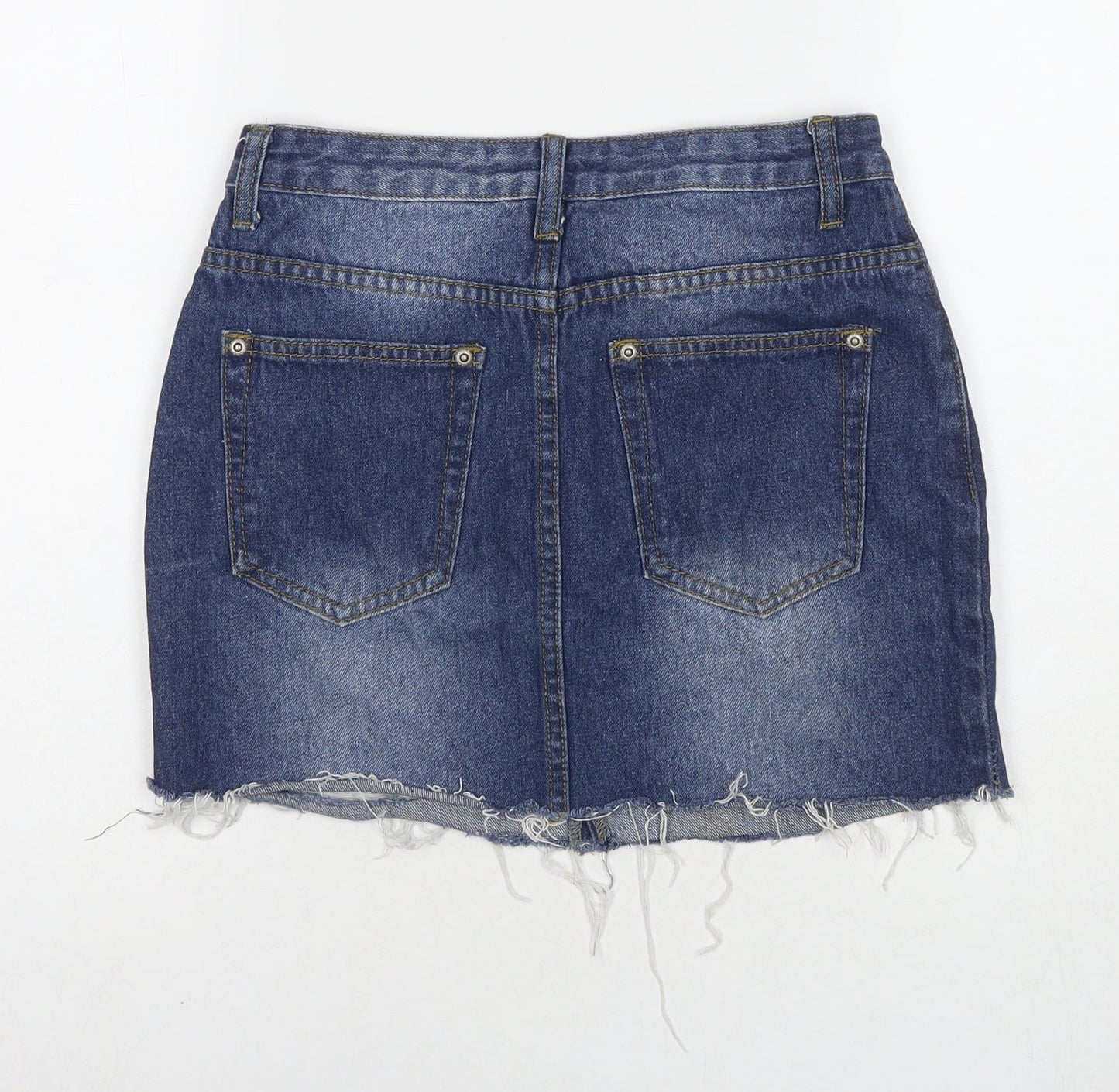 I SAW IT FIRST Womens Blue Cotton A-Line Skirt Size 8 Zip - Distressed