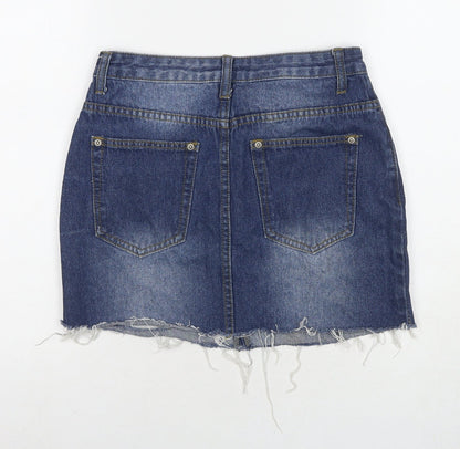 I SAW IT FIRST Womens Blue Cotton A-Line Skirt Size 8 Zip - Distressed