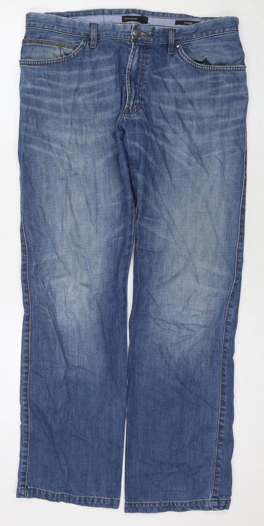 Autograph Womens Blue Cotton Straight Jeans Size 34 in L31 in Regular Zip