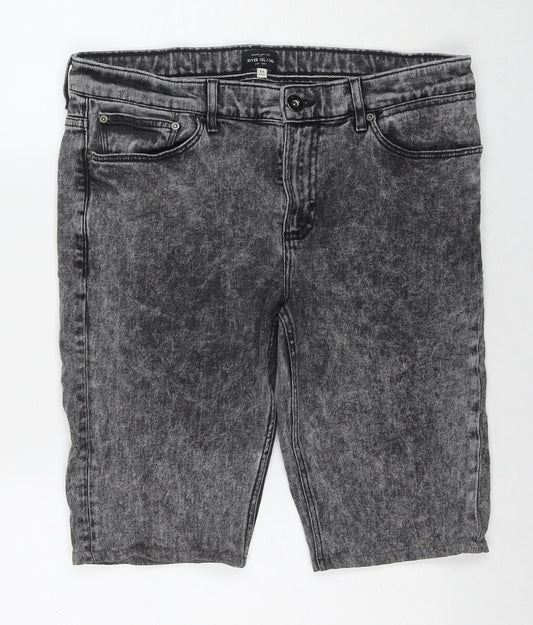 River Island Mens Grey Cotton Bermuda Shorts Size 34 in L10 in Regular Zip