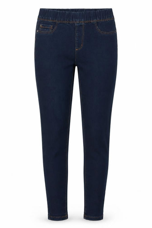 Front view of Denim & Co. women’s blue cotton jegging jeans, size UK 10, 27-inch leg regular
