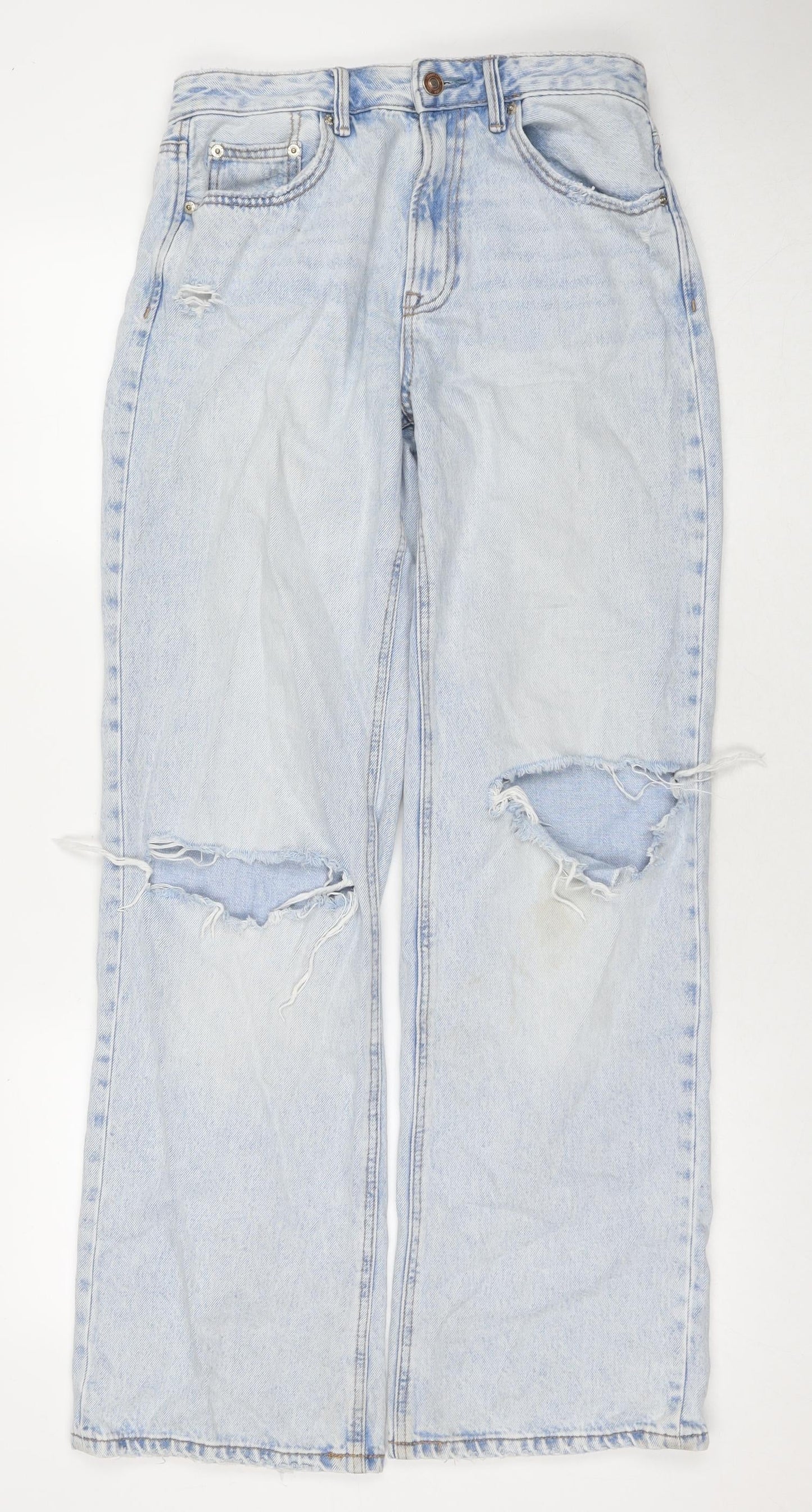 Womens UK Size 10 Stradivarius Regular Fit Wide-Leg Blue Jeans