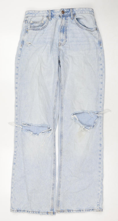 Womens UK Size 10 Stradivarius Regular Fit Wide-Leg Blue Jeans