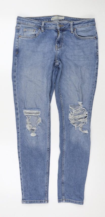 Topshop Womens Blue Cotton Skinny Jeans Size 26 L32 in Regular Zip