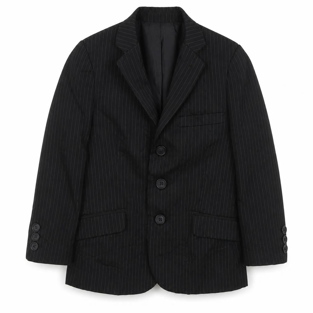 Front view of Duck and Cover boys’ black jacket blazer, size 4, years button