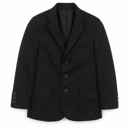 Front view of Duck and Cover boys’ black jacket blazer, size 4, years button