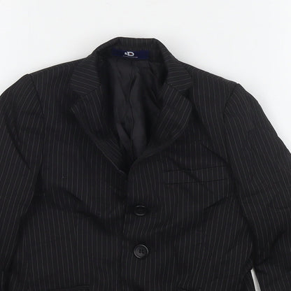 Close-up detail of Duck and Cover boys’ black jacket blazer, size 4, years button
