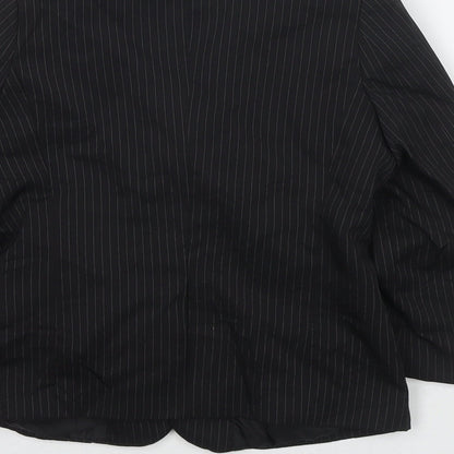 Brand and care label for Duck and Cover boys’ black jacket blazer, size 4, years button