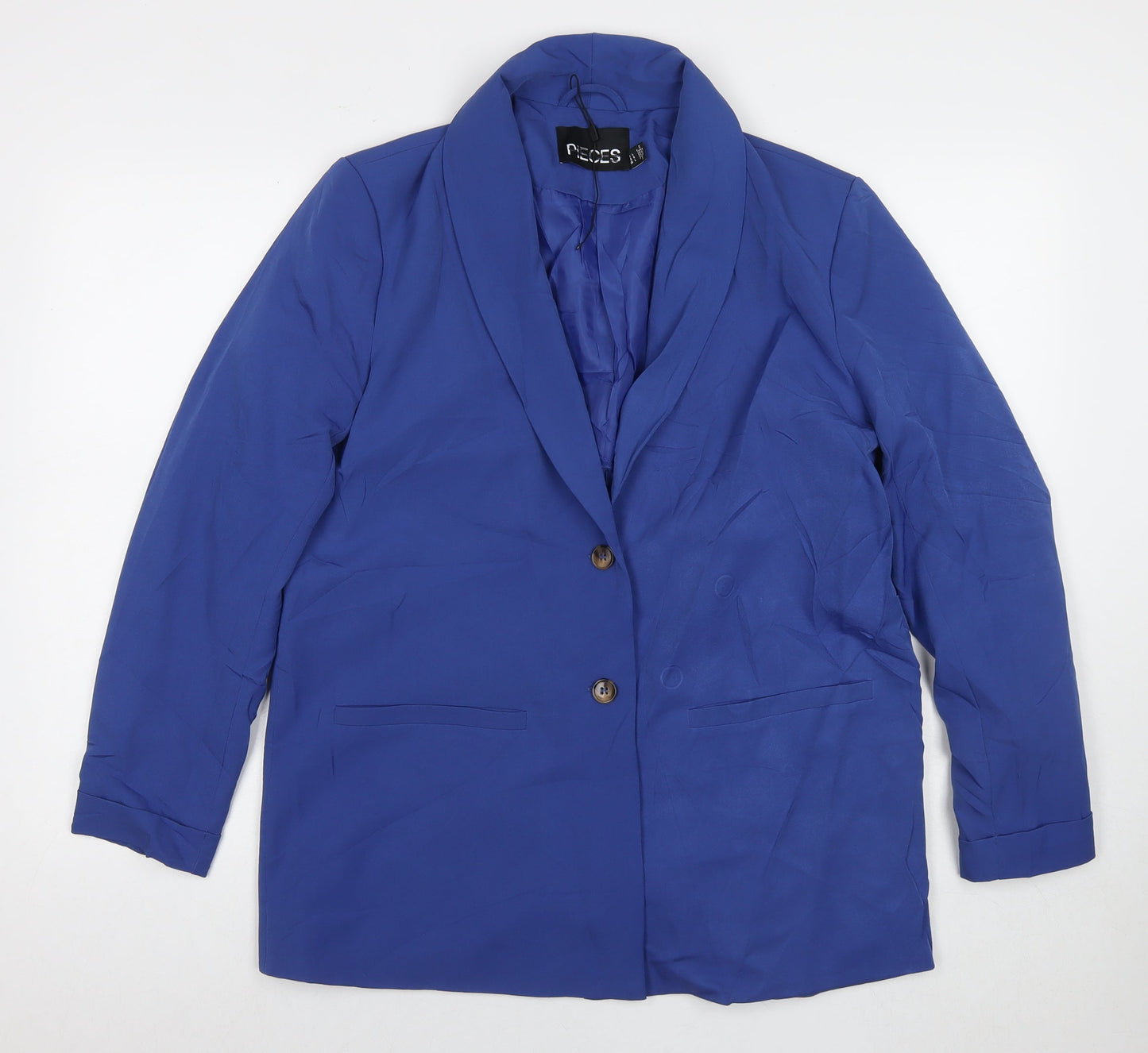 Pieces Womens Blue Jacket Blazer Size L Button